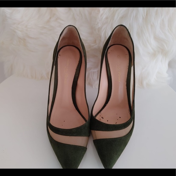 Gianvito Rossi Olive Green Suede and Mesh Pumps - Picture 3 of 5